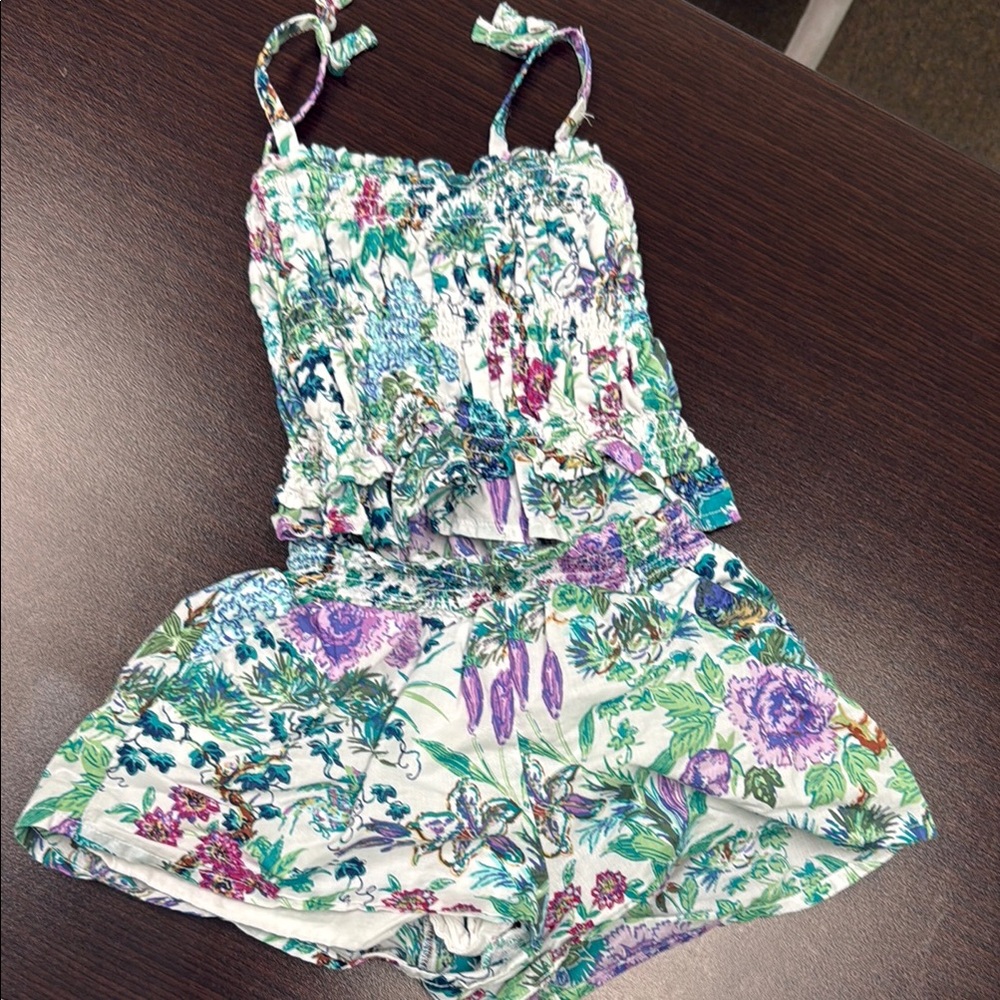 Janie and Jack Floral Kids Matching Set - Green, Purple, Blue